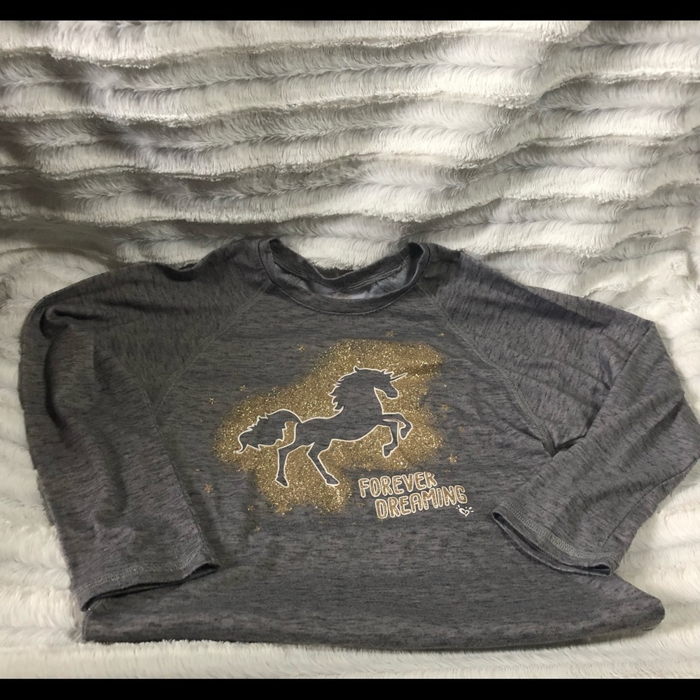Girl’s grey and gold unicorn shirt